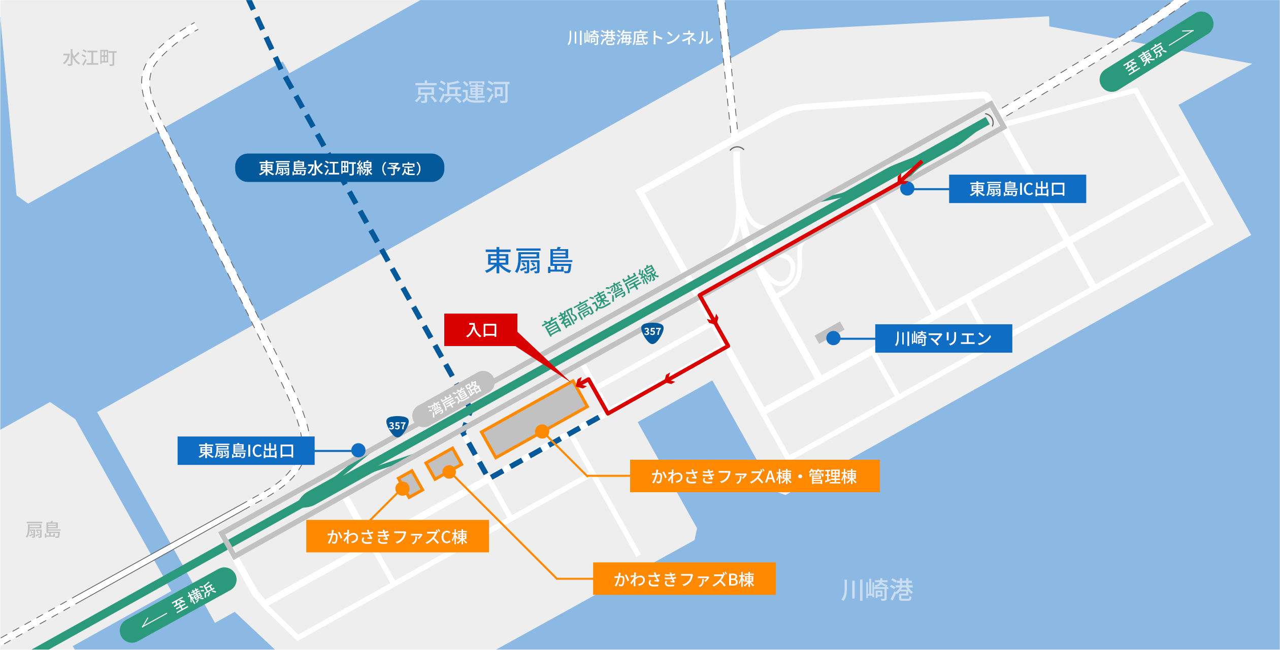首都高・東京方面からの地図