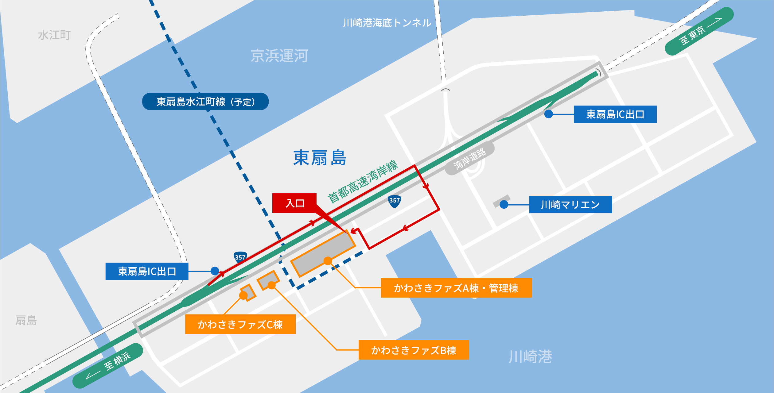 首都高・横浜方面からの地図